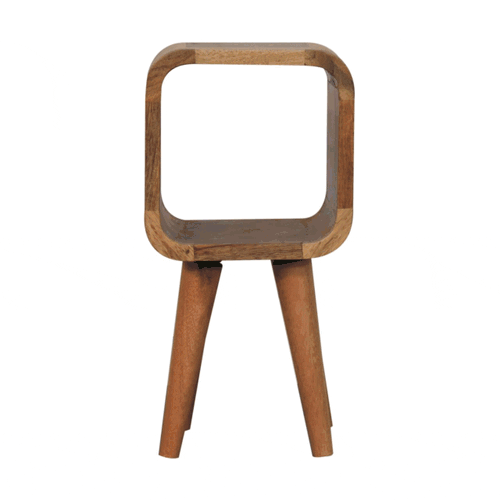 Beige Lacquered Chestnut Gold Solid Mango Wood Extra Mini Bedside with Brass Drawer & Nordic Legs