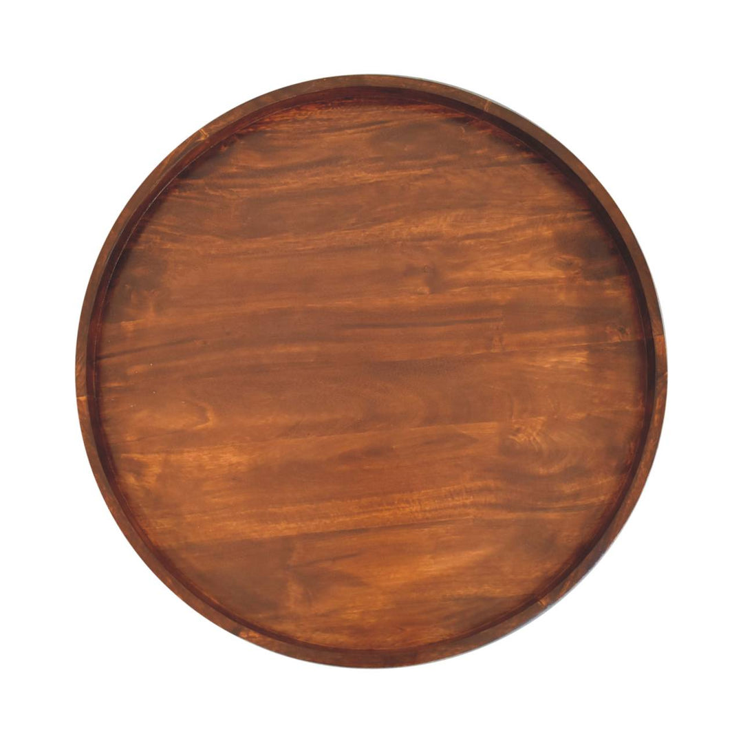 Solid Mango Wood Crescent Coffee Table with Circular Top & Cylindrical Legs | Chestnut Finish | 80 x 80 x 31 cm