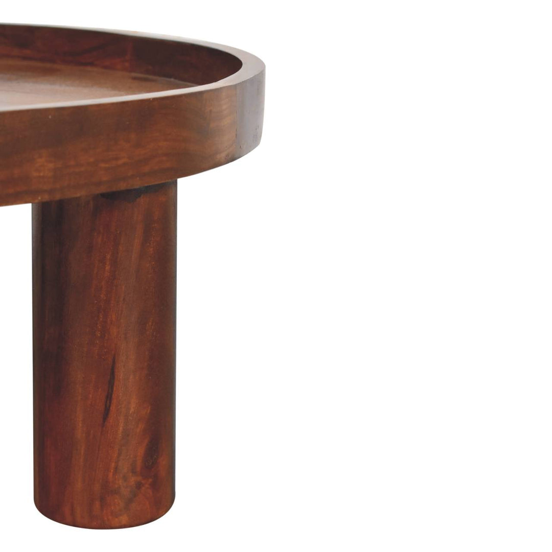 Solid Mango Wood Crescent Coffee Table with Circular Top & Cylindrical Legs | Chestnut Finish | 80 x 80 x 31 cm