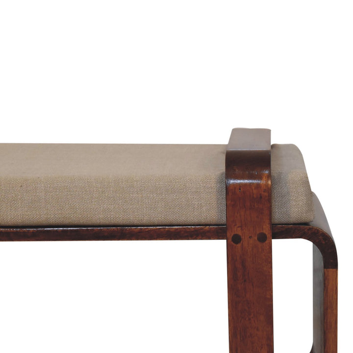 Chocolate Brown Lacquered Solid Mango Wood Loop Chestnut Bench with Mud Linen Seat