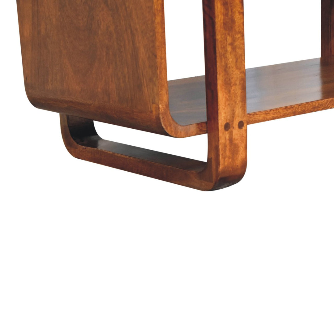 Chocolate Brown Lacquered Solid Mango Wood Loop Chestnut Bench with Mud Linen Seat