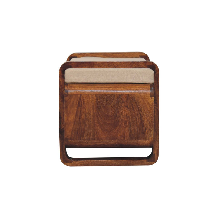 Chocolate Brown Lacquered Solid Mango Wood Loop Chestnut Bench with Mud Linen Seat