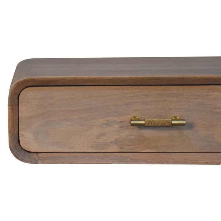 Brown Lacquered Oak-Finish Solid Mango Wood Wall-Mounted Floating Bedside with T-Handle Drawer