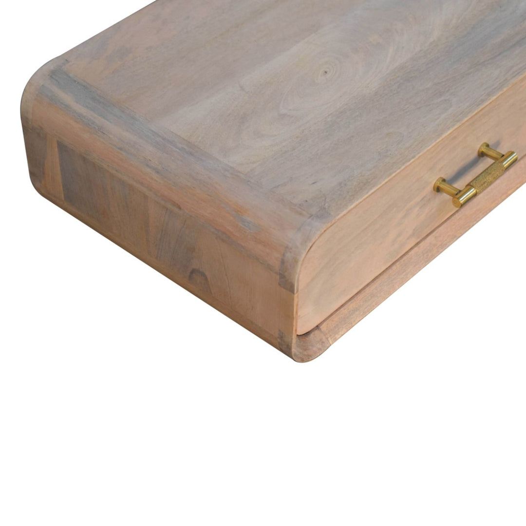 Brown Lacquered Oak-Finish Solid Mango Wood Wall-Mounted Floating Bedside with T-Handle Drawer