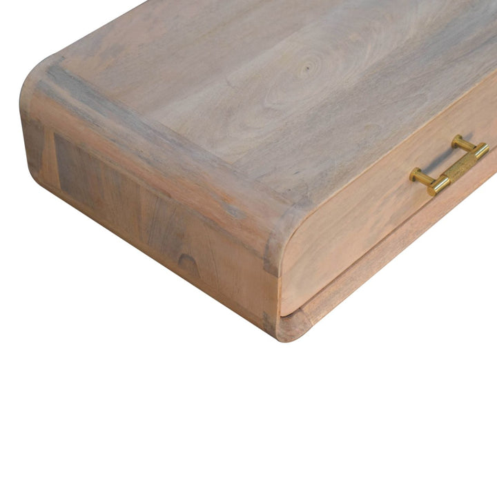 Brown Lacquered Oak-Finish Solid Mango Wood Wall-Mounted Floating Bedside with T-Handle Drawer
