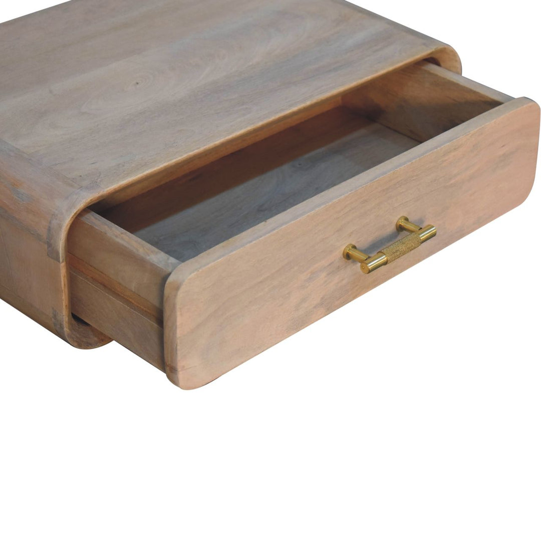 Brown Lacquered Oak-Finish Solid Mango Wood Wall-Mounted Floating Bedside with T-Handle Drawer