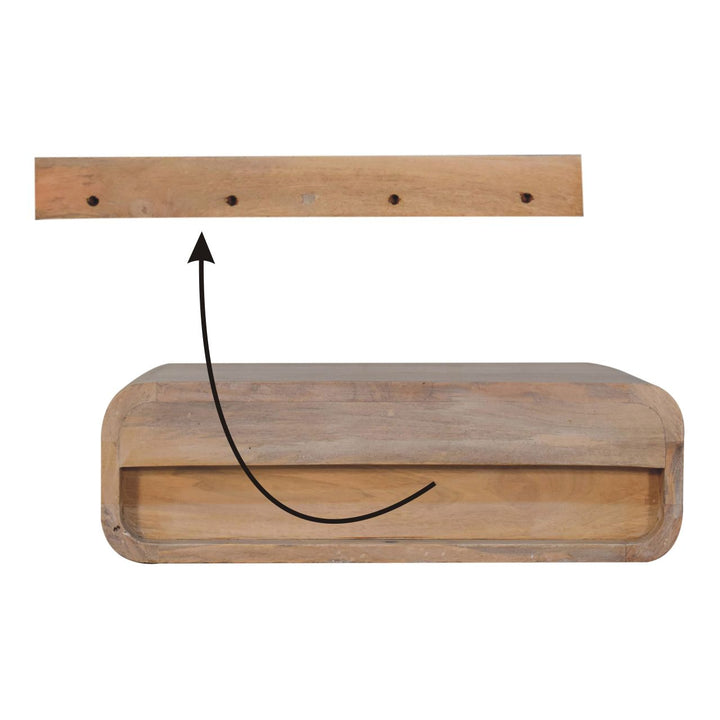 Brown Lacquered Oak-Finish Solid Mango Wood Wall-Mounted Floating Bedside with T-Handle Drawer
