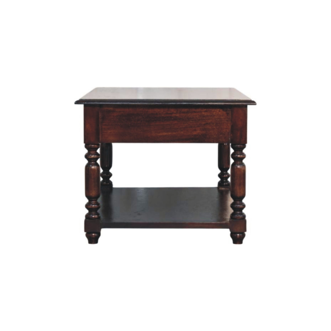 Brown Lacquered Cherry Finish Solid Mango Wood Console with Turned Legs & Lower Display Shelf
