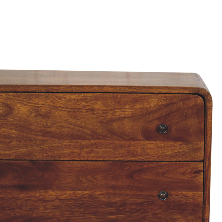 Brown Lacquered Chestnut Solid Mango Wood Nordic Wardrobe with Rounded Corners & Spacious Drawers