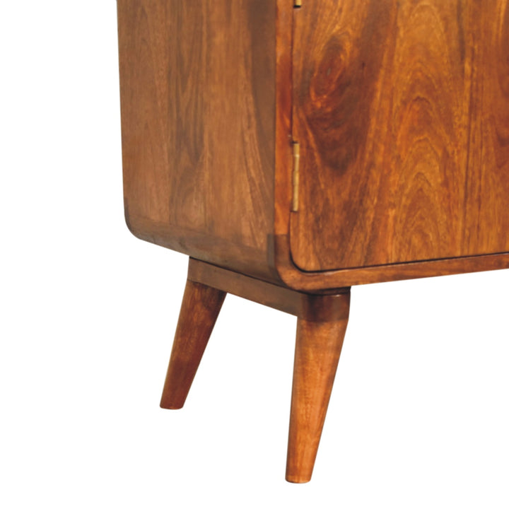Brown Lacquered Chestnut Solid Mango Wood Nordic Wardrobe with Rounded Corners & Spacious Drawers