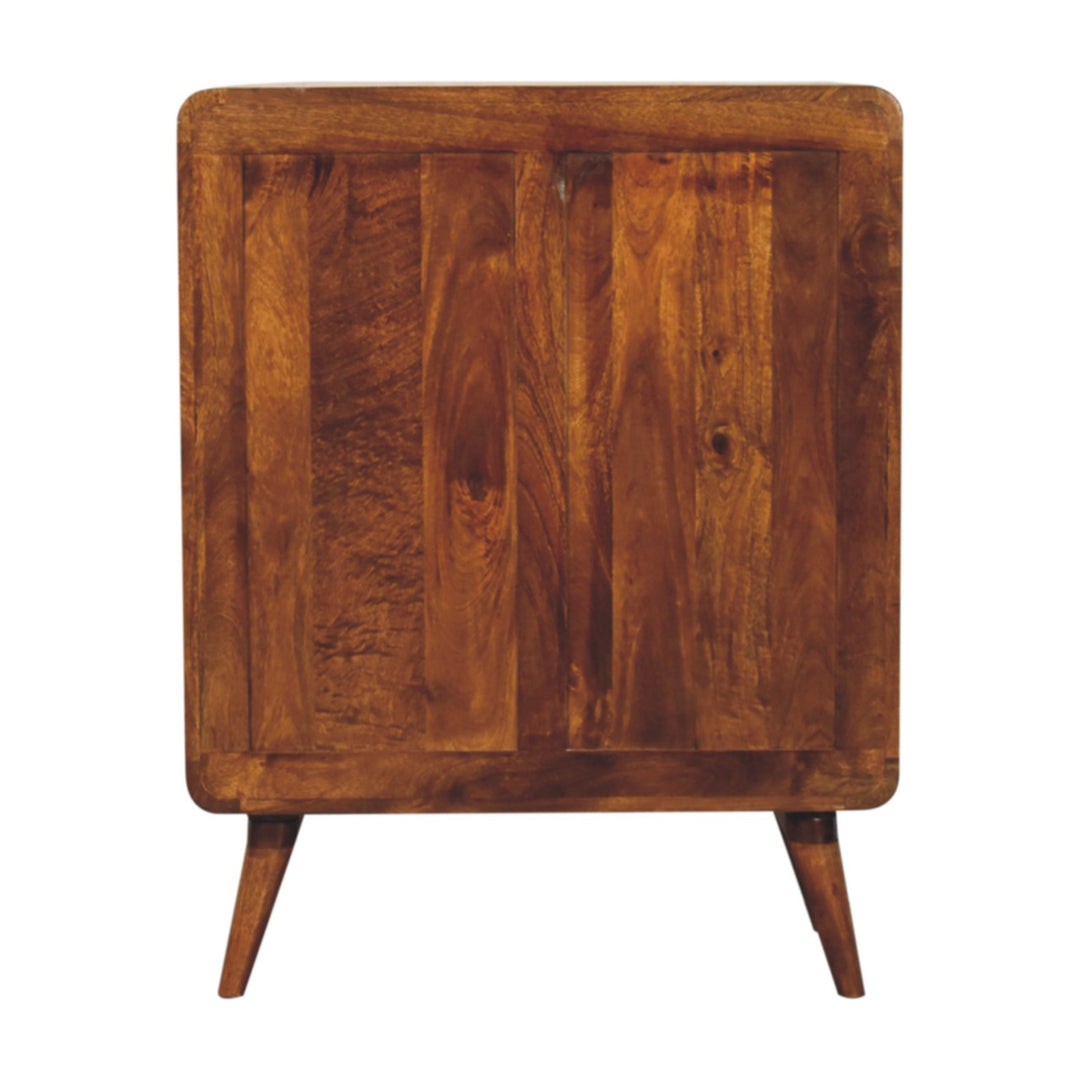 Brown Lacquered Chestnut Solid Mango Wood Nordic Wardrobe with Rounded Corners & Spacious Drawers