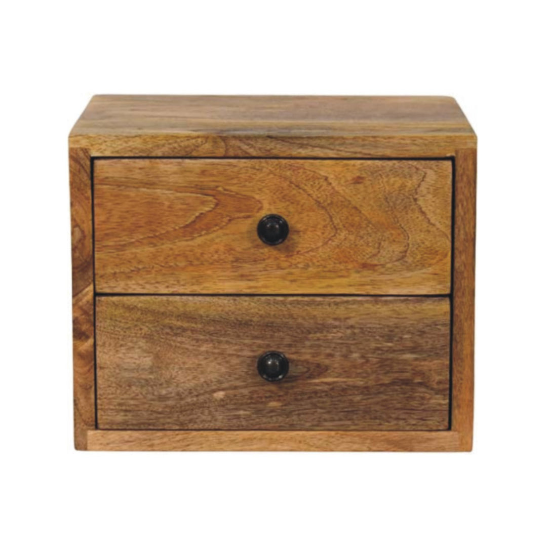 Beige Oak Veneer Solid Mango Wood Solis Wall-Mounted Bedside with 2 Drawers & Oak Finish