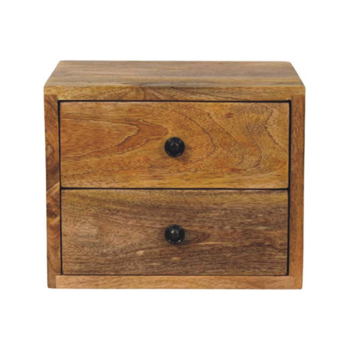 Beige Oak Veneer Solid Mango Wood Solis Wall-Mounted Bedside with 2 Drawers & Oak Finish