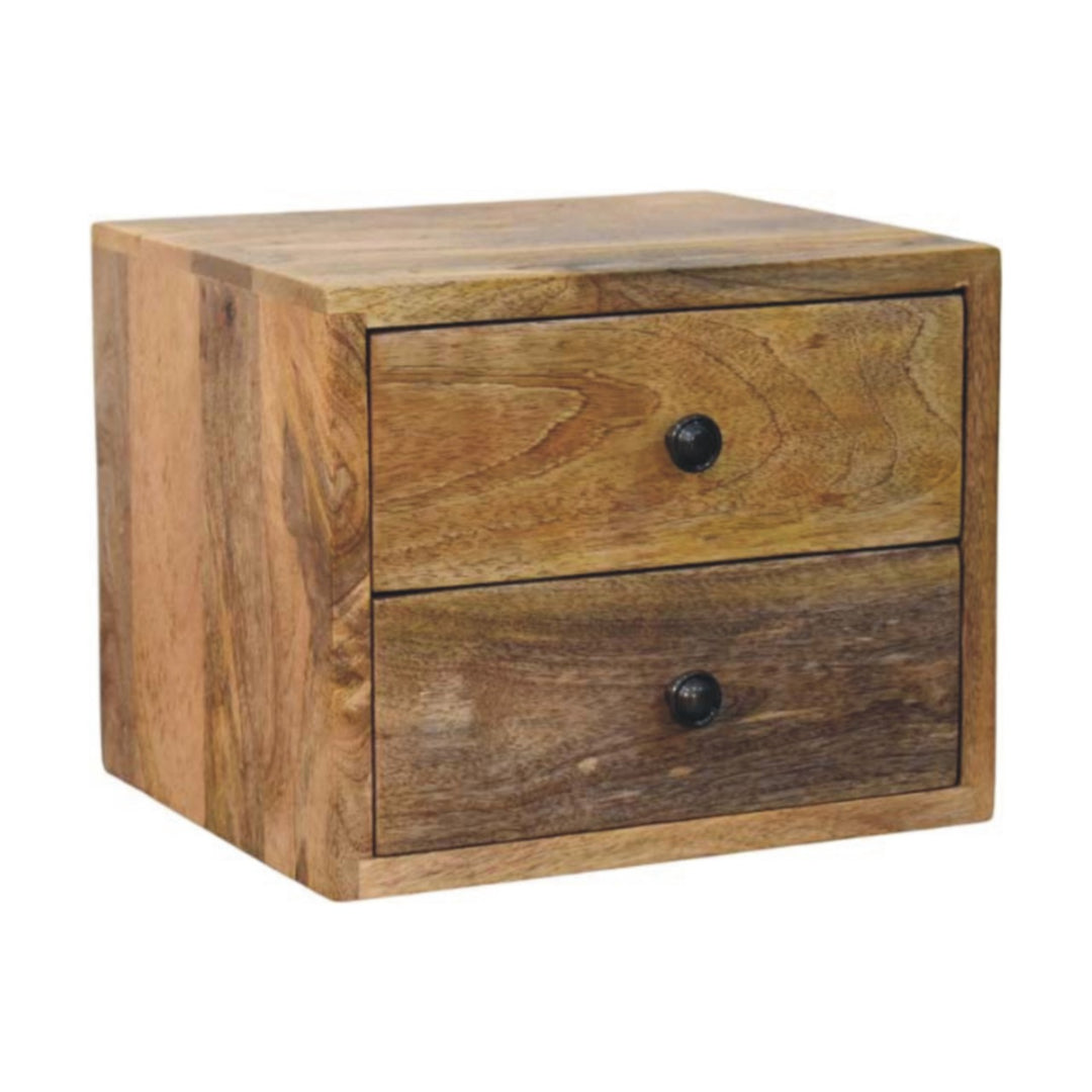 Beige Oak Veneer Solid Mango Wood Solis Wall-Mounted Bedside with 2 Drawers & Oak Finish