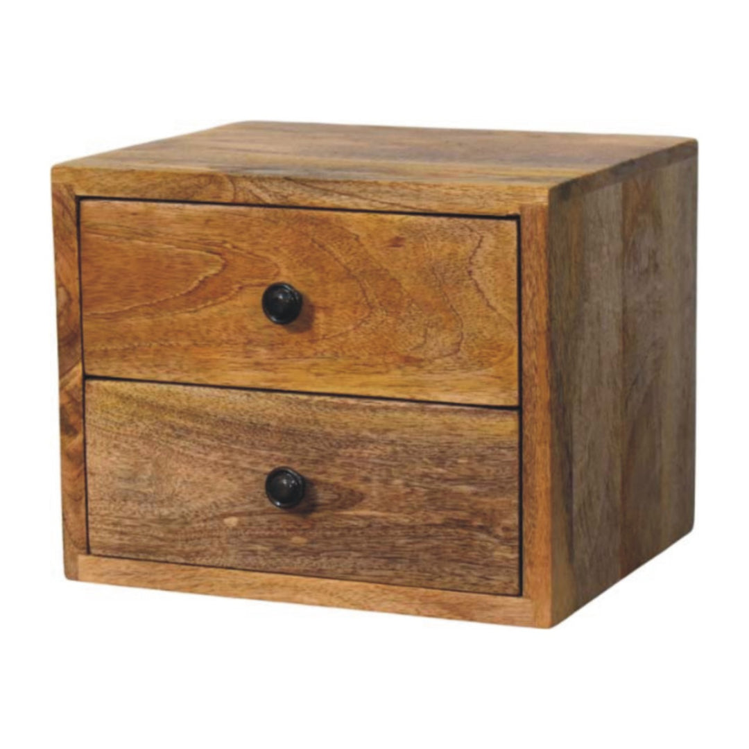 Beige Oak Veneer Solid Mango Wood Solis Wall-Mounted Bedside with 2 Drawers & Oak Finish