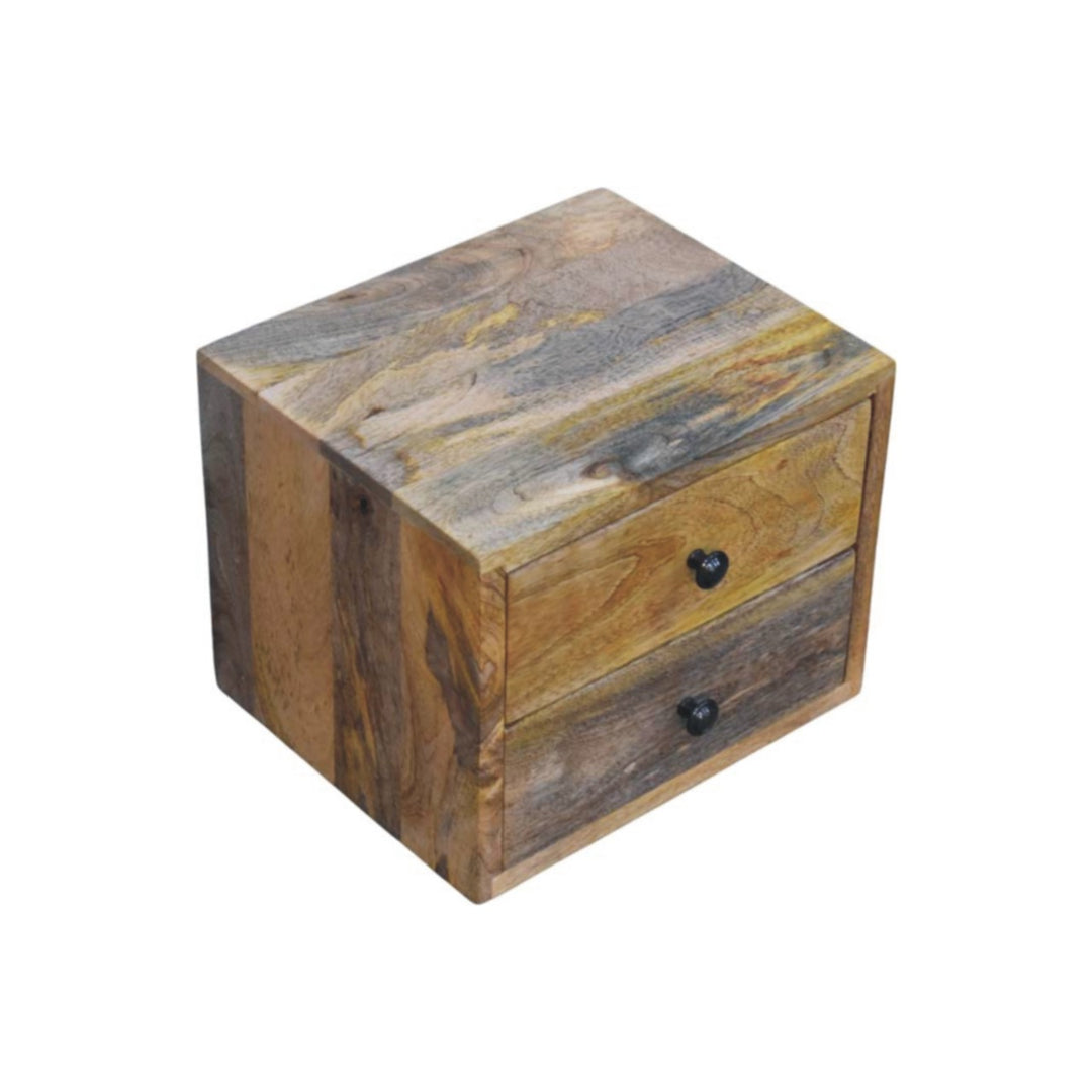 Beige Oak Veneer Solid Mango Wood Solis Wall-Mounted Bedside with 2 Drawers & Oak Finish