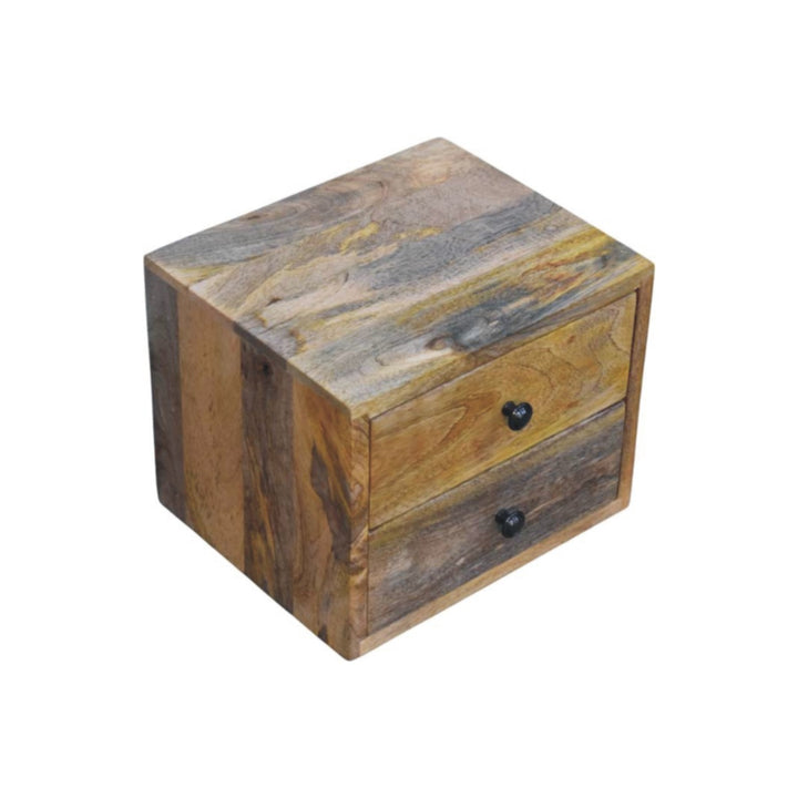 Beige Oak Veneer Solid Mango Wood Solis Wall-Mounted Bedside with 2 Drawers & Oak Finish