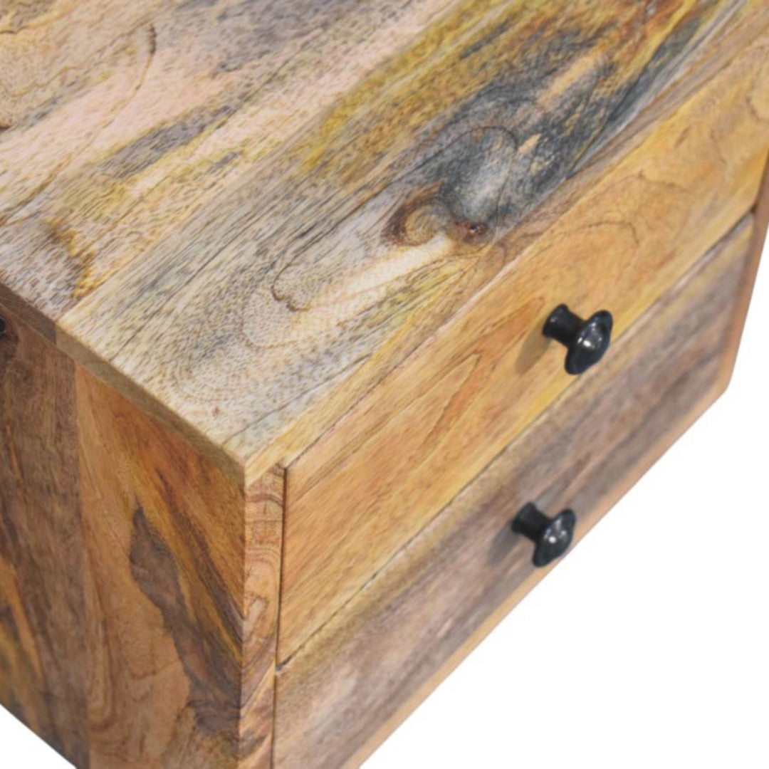 Beige Oak Veneer Solid Mango Wood Solis Wall-Mounted Bedside with 2 Drawers & Oak Finish