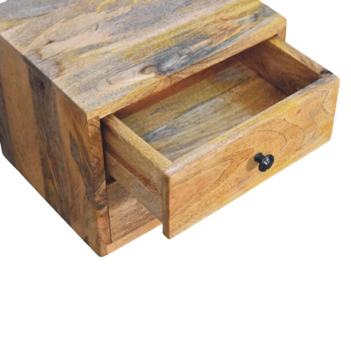 Beige Oak Veneer Solid Mango Wood Solis Wall-Mounted Bedside with 2 Drawers & Oak Finish