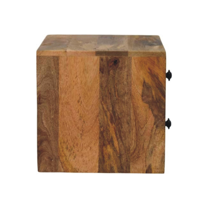 Beige Oak Veneer Solid Mango Wood Solis Wall-Mounted Bedside with 2 Drawers & Oak Finish