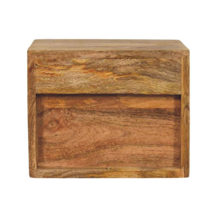 Beige Lacquered Solid Mango Wood Solis Wall-Mounted Bedside with 1 Drawer & Open Shelf