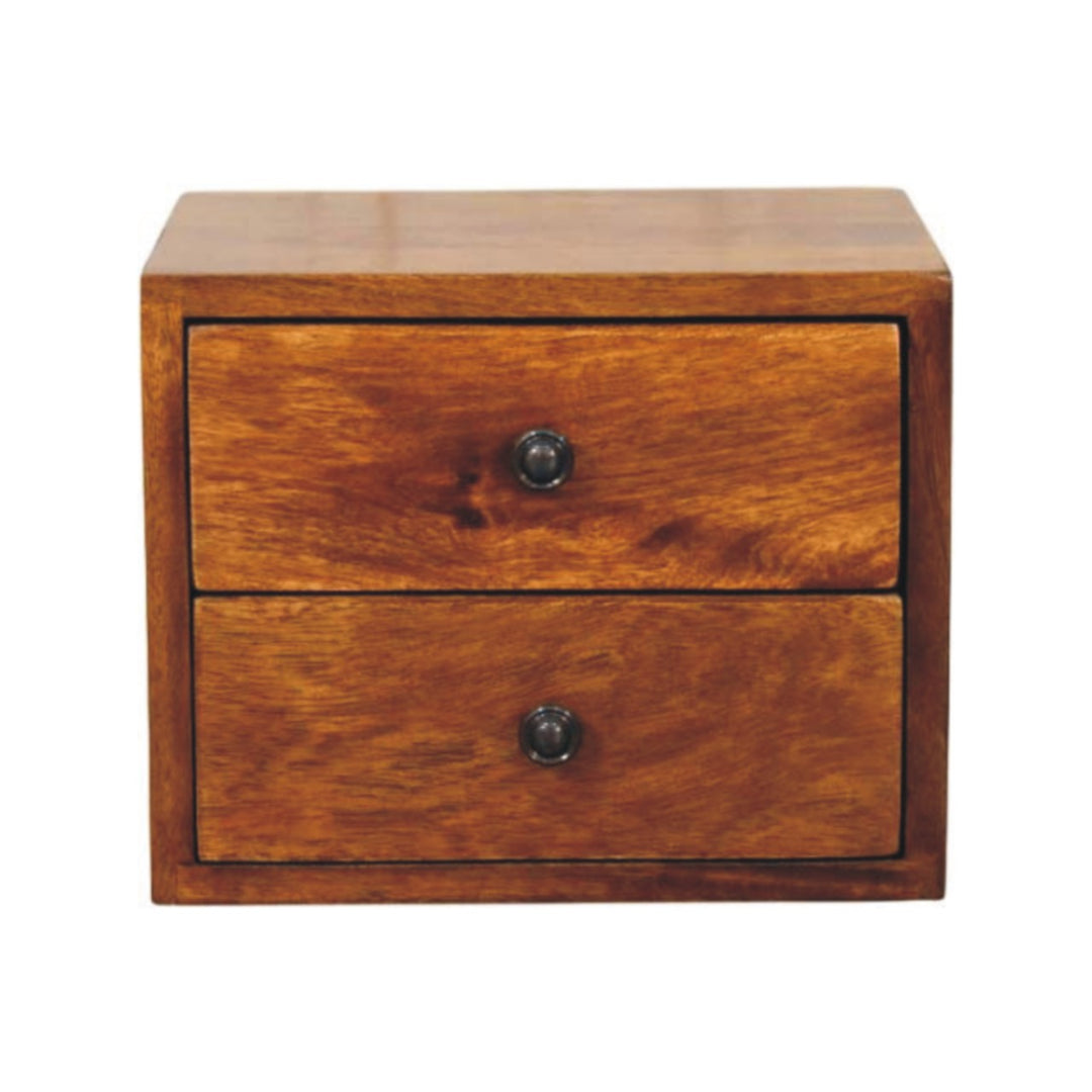 Brown Lacquered Oak-Finish Solid Mango Wood Small Wall-Mounted Floating Bedside Table