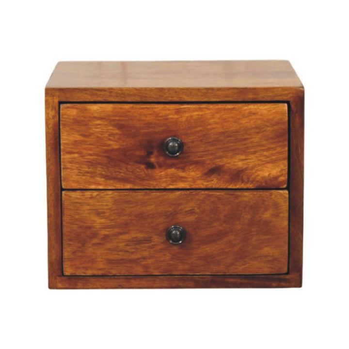 Brown Lacquered Oak-Finish Solid Mango Wood Small Wall-Mounted Floating Bedside Table