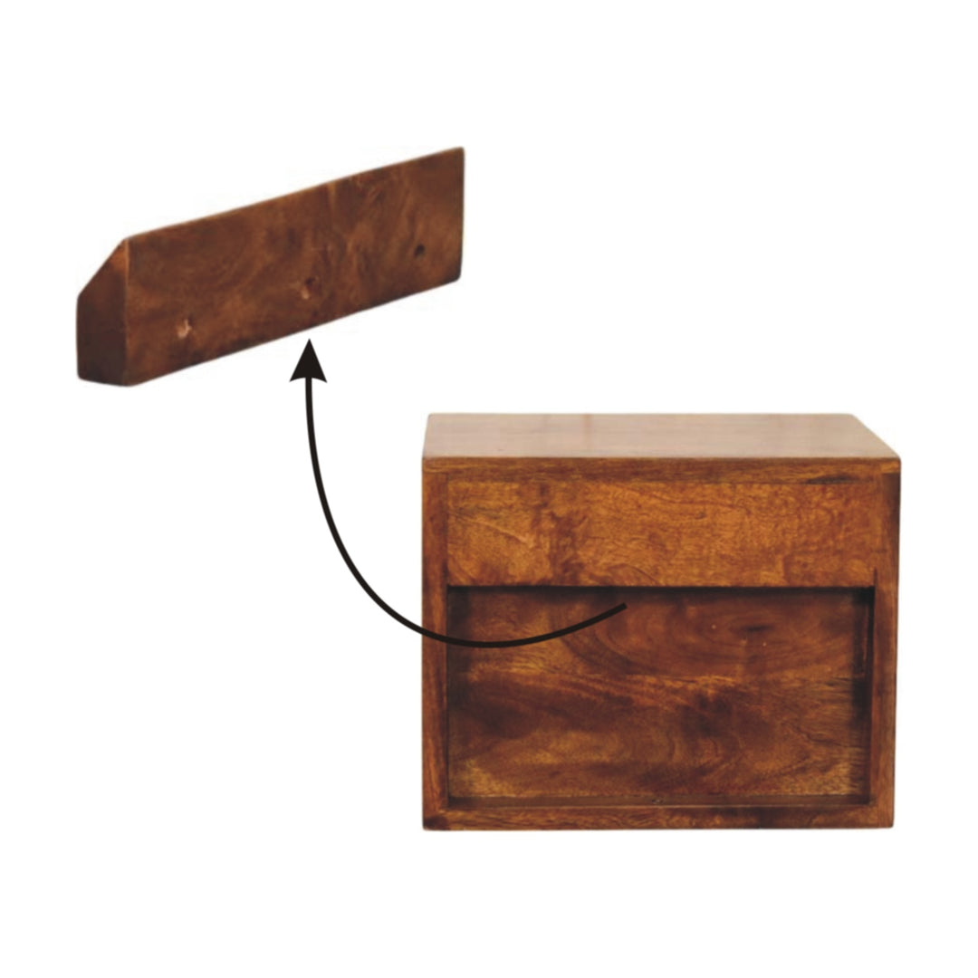 Brown Lacquered Oak-Finish Solid Mango Wood Small Wall-Mounted Floating Bedside Table