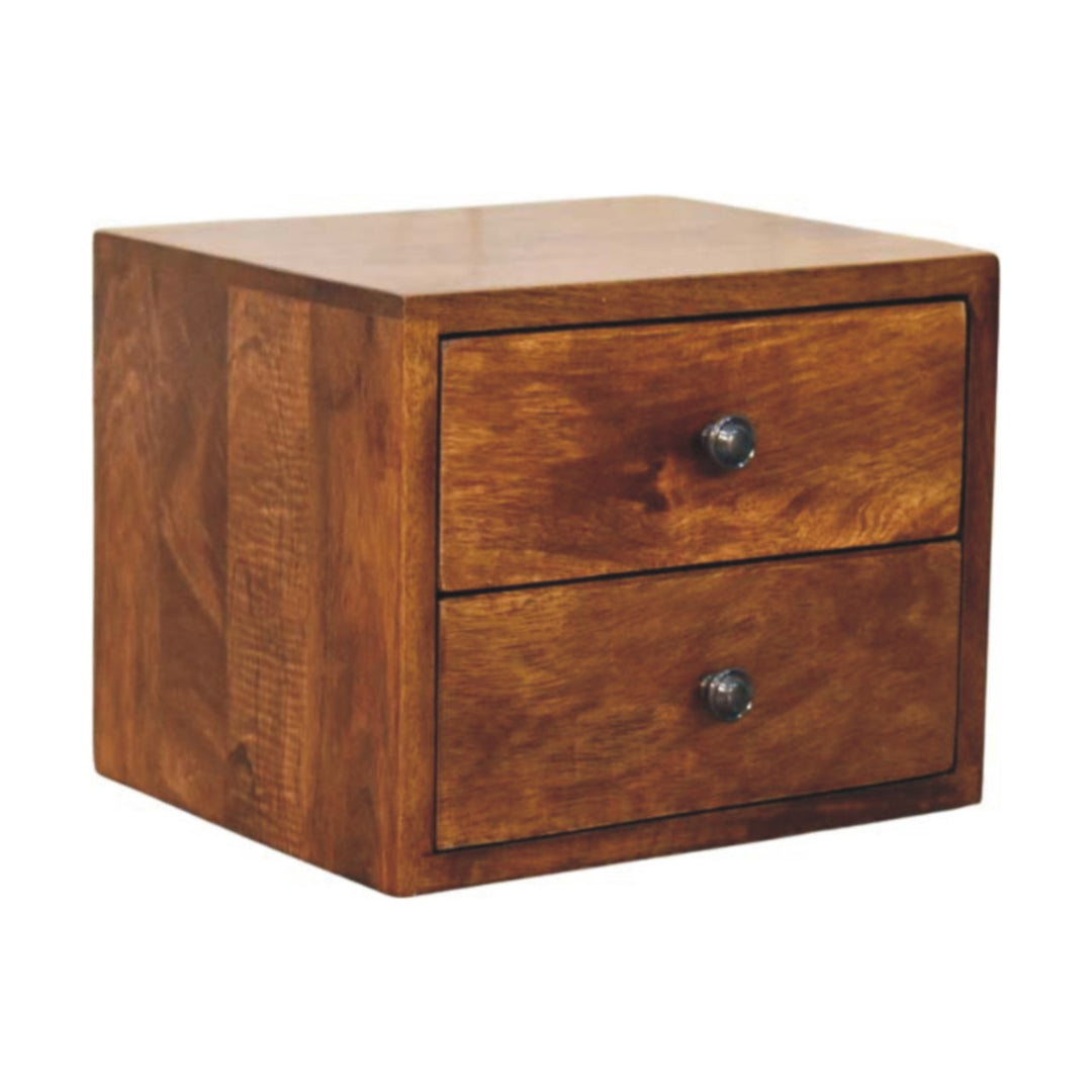 Brown Lacquered Oak-Finish Solid Mango Wood Small Wall-Mounted Floating Bedside Table