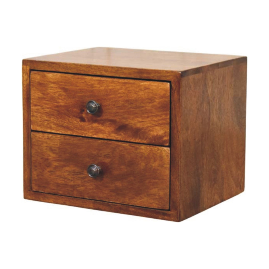 Brown Lacquered Oak-Finish Solid Mango Wood Small Wall-Mounted Floating Bedside Table