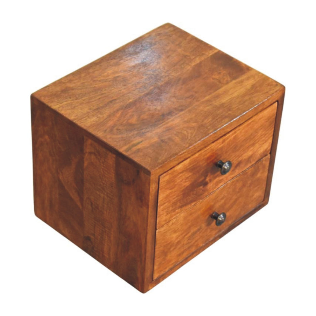 Brown Lacquered Oak-Finish Solid Mango Wood Small Wall-Mounted Floating Bedside Table