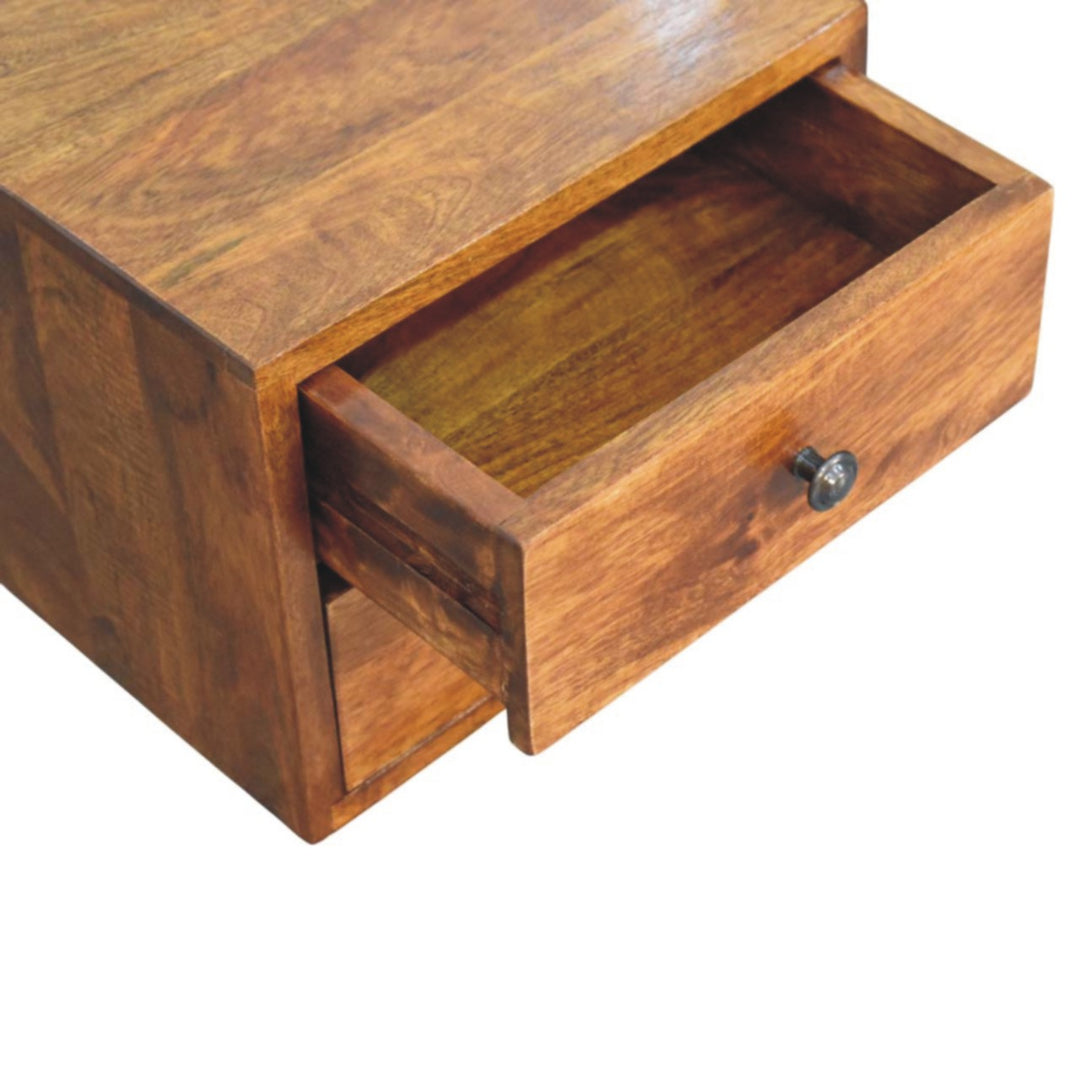 Brown Lacquered Oak-Finish Solid Mango Wood Small Wall-Mounted Floating Bedside Table