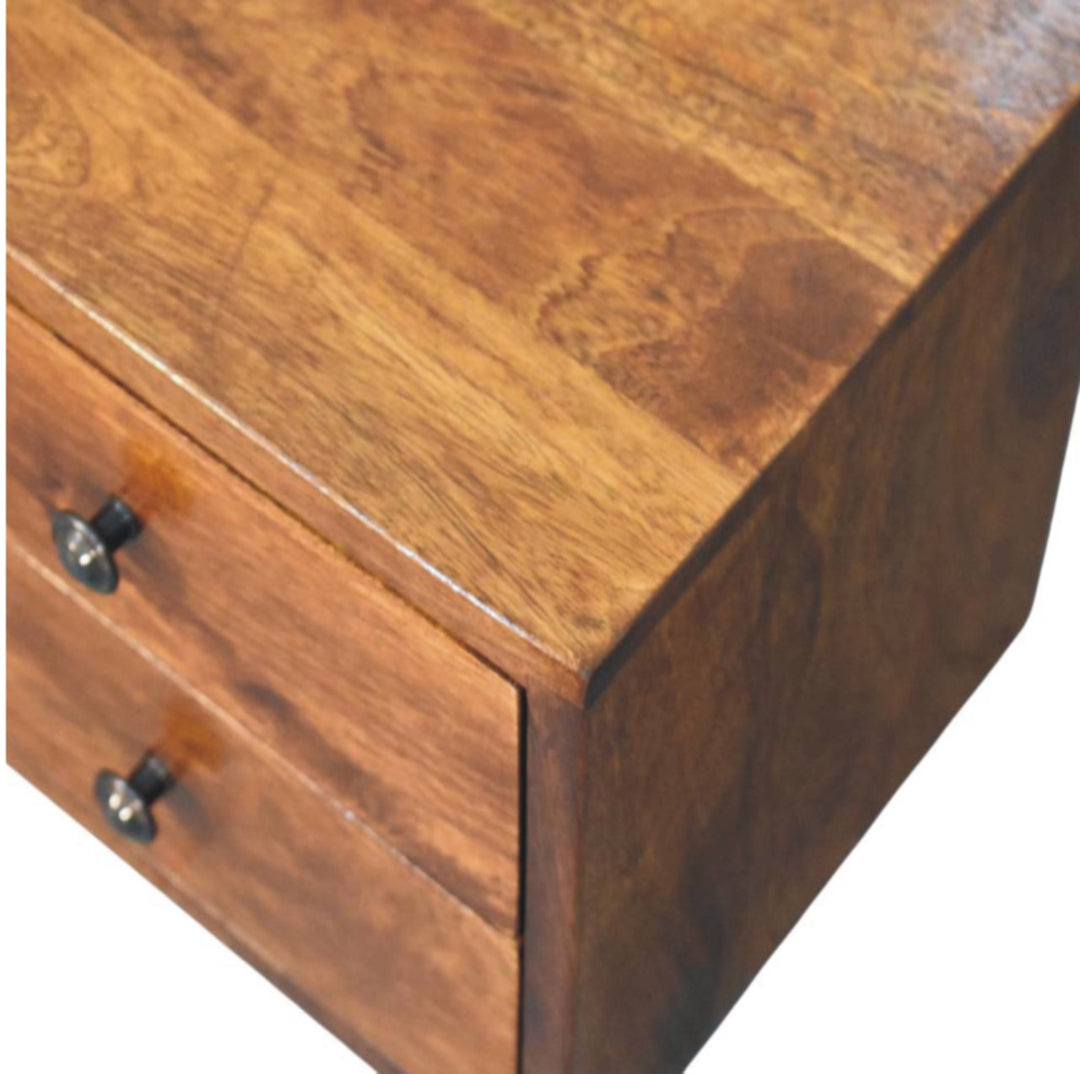 Brown Lacquered Oak-Finish Solid Mango Wood Small Wall-Mounted Floating Bedside Table