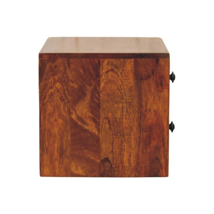 Brown Lacquered Oak-Finish Solid Mango Wood Small Wall-Mounted Floating Bedside Table