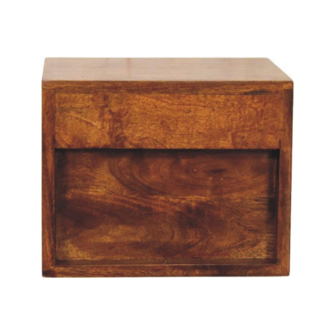 Brown Lacquered Oak-Finish Solid Mango Wood Small Wall-Mounted Floating Bedside Table