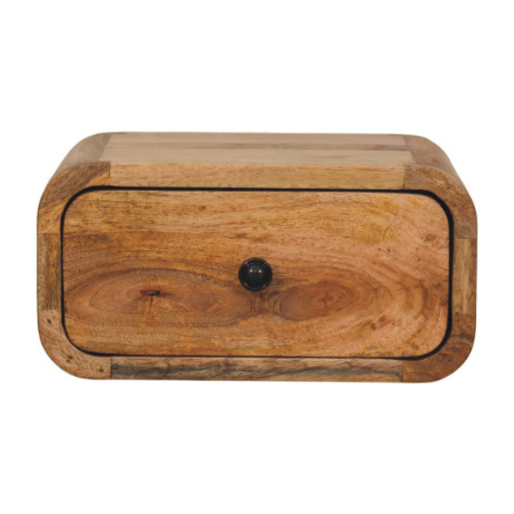 Solid Mango Wood Avora Mini Wall-Mounted Bedside Table with 1 Drawer & Minimalist Knob | Light Oak Finish | 30 x 25 x 15 cm