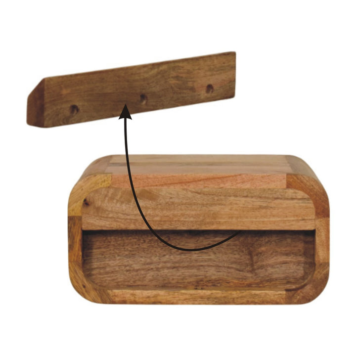 Solid Mango Wood Avora Mini Wall-Mounted Bedside Table with 1 Drawer & Minimalist Knob | Light Oak Finish | 30 x 25 x 15 cm