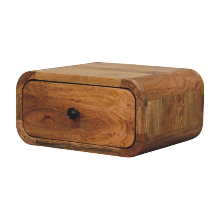 Solid Mango Wood Avora Mini Wall-Mounted Bedside Table with 1 Drawer & Minimalist Knob | Light Oak Finish | 30 x 25 x 15 cm
