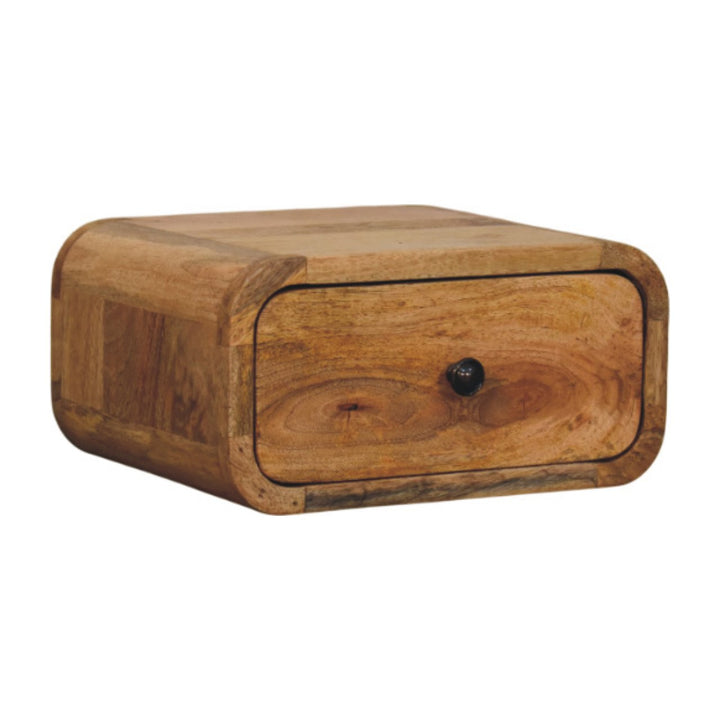 Solid Mango Wood Avora Mini Wall-Mounted Bedside Table with 1 Drawer & Minimalist Knob | Light Oak Finish | 30 x 25 x 15 cm