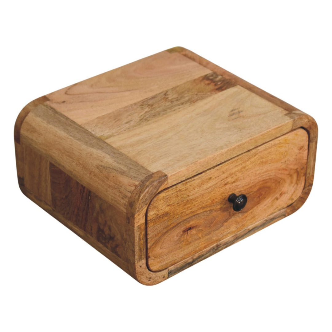 Solid Mango Wood Avora Mini Wall-Mounted Bedside Table with 1 Drawer & Minimalist Knob | Light Oak Finish | 30 x 25 x 15 cm