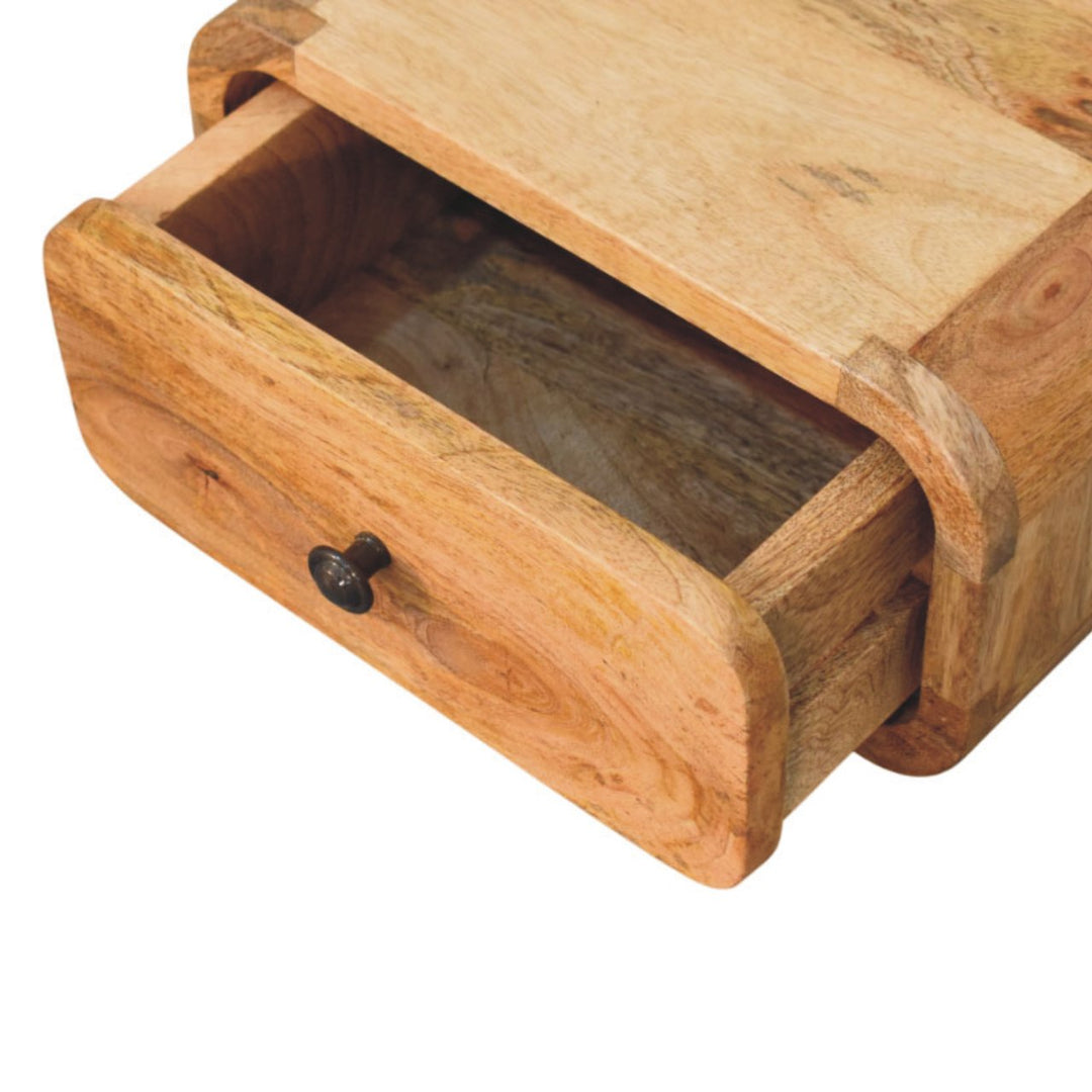 Solid Mango Wood Avora Mini Wall-Mounted Bedside Table with 1 Drawer & Minimalist Knob | Light Oak Finish | 30 x 25 x 15 cm