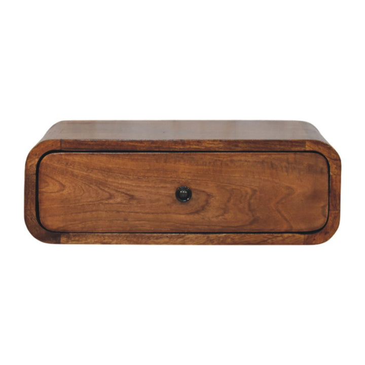 Brown Lacquered Honey Caramel Solid Mango Wood Avora Wall-Mounted Nightstand with 1 Drawer