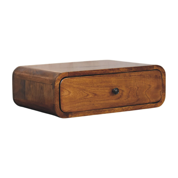 Brown Lacquered Honey Caramel Solid Mango Wood Avora Wall-Mounted Nightstand with 1 Drawer