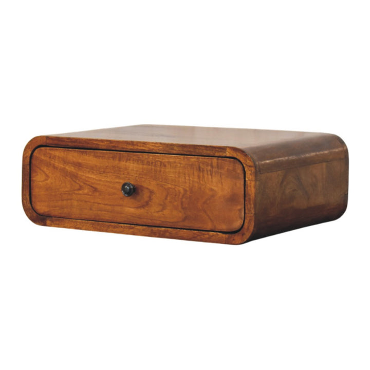 Brown Lacquered Honey Caramel Solid Mango Wood Avora Wall-Mounted Nightstand with 1 Drawer
