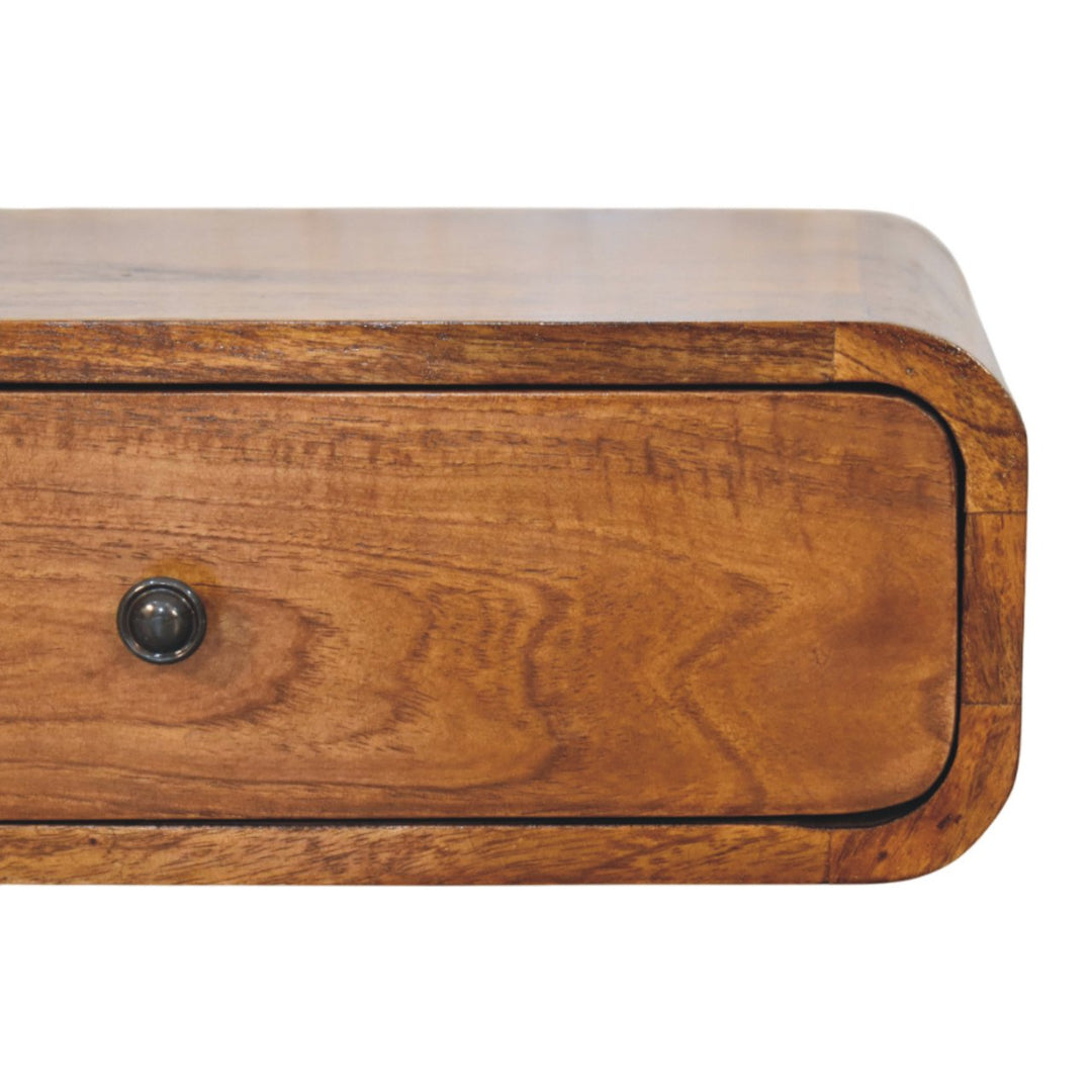 Brown Lacquered Honey Caramel Solid Mango Wood Avora Wall-Mounted Nightstand with 1 Drawer
