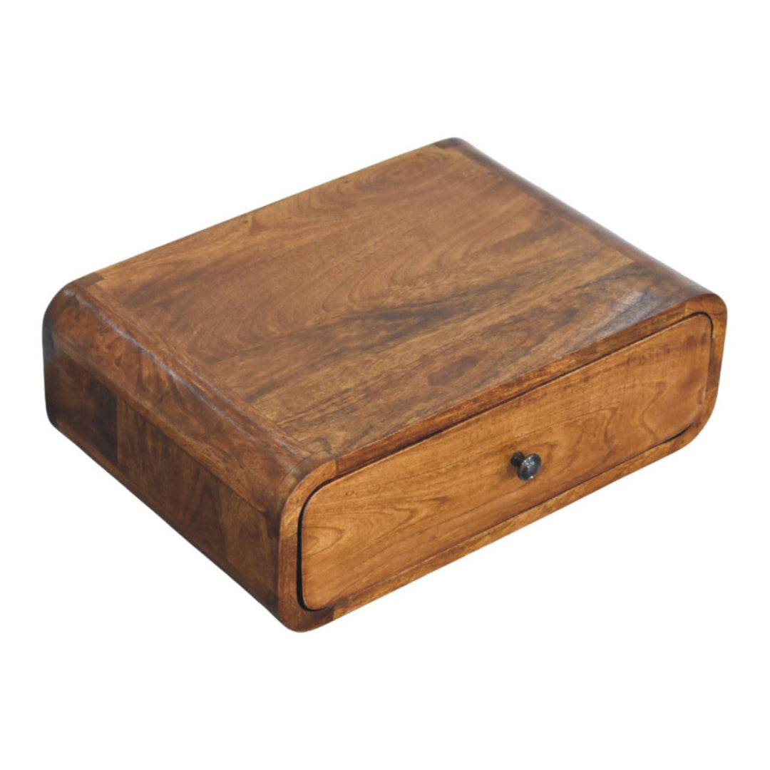 Brown Lacquered Honey Caramel Solid Mango Wood Avora Wall-Mounted Nightstand with 1 Drawer