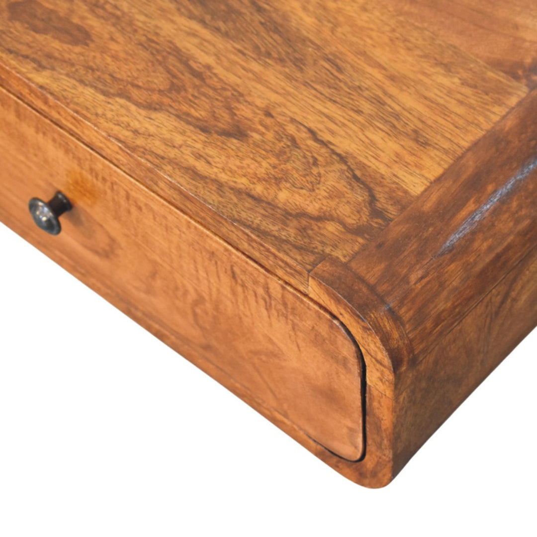 Brown Lacquered Honey Caramel Solid Mango Wood Avora Wall-Mounted Nightstand with 1 Drawer