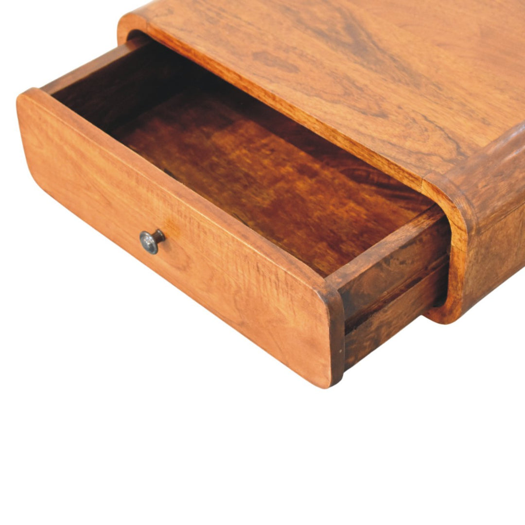 Brown Lacquered Honey Caramel Solid Mango Wood Avora Wall-Mounted Nightstand with 1 Drawer
