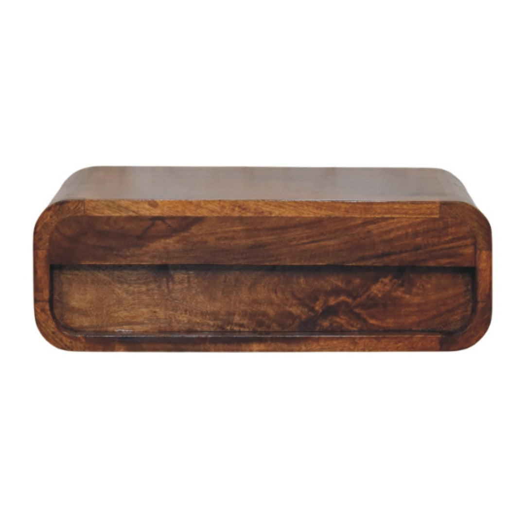 Brown Lacquered Honey Caramel Solid Mango Wood Avora Wall-Mounted Nightstand with 1 Drawer
