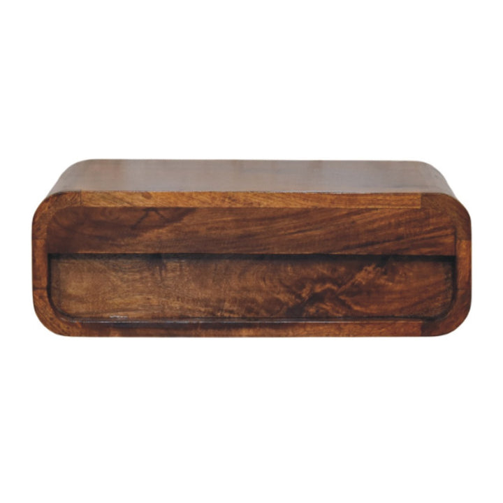 Brown Lacquered Honey Caramel Solid Mango Wood Avora Wall-Mounted Nightstand with 1 Drawer